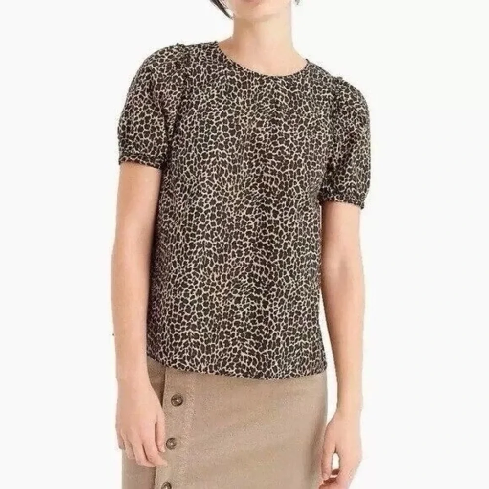 J. Crew Leopard Puff Sleeve Cotton Top Size M